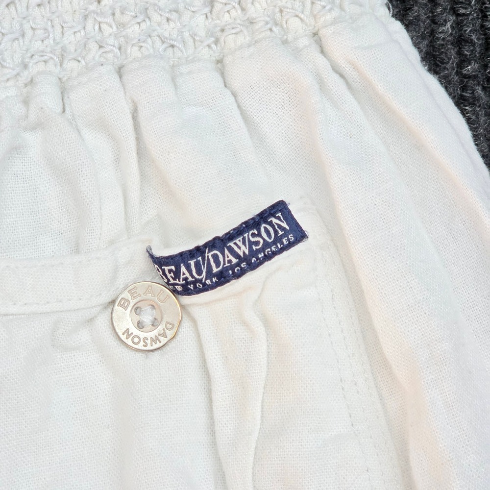 Beau Dawson White Linen Blend Smocked Waist Wide Leg Pants M2584AVB-OP Small - Picture 6 of 9